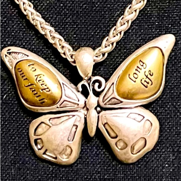 Butterfly Necklace Keep Our Faith Long Life Two Tone 18” Chain Silver Gift Hope - Picture 1 of 10